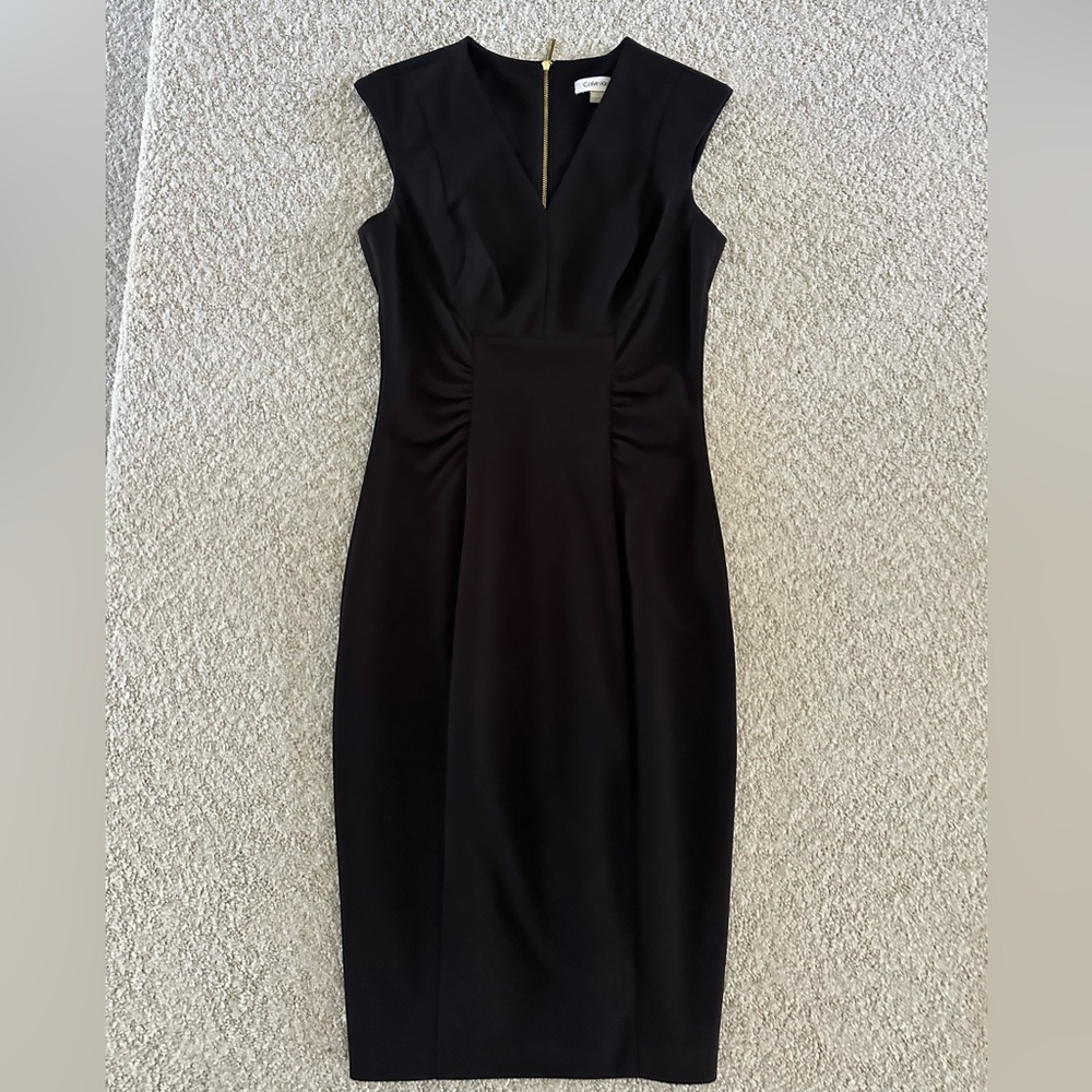 Calvin Klein Black Midi Dress with Gold Zipper